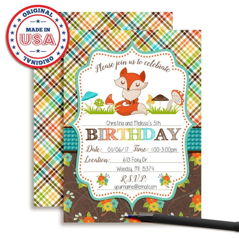 Amanda Creation Fall Fox Birthday Party Invitations, 20 5x7 Fill In Cards with Twenty White Envelopes by AmandaCreation - Image 3